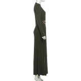 Solid Color Long Sleeve Ribbon Maxi Dress XEF-K25D86463