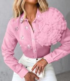 3D Floral See Through Diamond-Studded Shirt GJMF-97771
