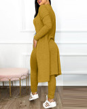 Plus Size Long Sleeve Solid Color Long Coat+Jumpsuit 2 Piece Set GJMF-97763