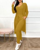 Plus Size Long Sleeve Solid Color Long Coat+Jumpsuit 2 Piece Set GJMF-97763