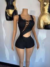 Irregular Sleeveless Bandage Romper GFCF-1429
