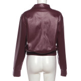 Solid Color Zipper Leather Coat XEF-K25C85370