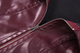 Solid Color Zipper Leather Coat XEF-K25C85370