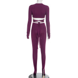 Long Sleeve Cross Tie Up Two Piece Pants Set MXBF-J25ST364