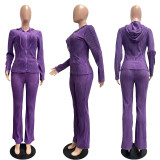 Print Long Sleeve Hooded Cardigan Two Piece Pants Set CM-9542