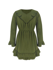 Solid Color V Neck Long Sleeve Mini Dress ZDF-33130