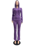 Print Long Sleeve Hooded Cardigan Two Piece Pants Set CM-9542