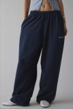 Solid Color Embroidery Loose Sport Pants QOUY-6067