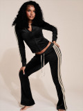 Stripe Patchwork Zipper Two Piece Pants Set CH-25067