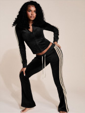 Stripe Patchwork Zipper Two Piece Pants Set CH-25067