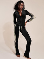 Stripe Patchwork Zipper Two Piece Pants Set CH-25067