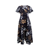 Print Ruffles Sleeve V Neck Midi Dress GYLY-10913