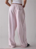 Solid Color Embroidery Loose Sport Pants QOUY-6067