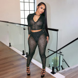 Print Long Sleeve Zipper Tops Tight Two Piece Pants Set GDSF-D25ST495