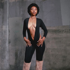 Deep V Neck Long Sleeve Hollow Out Jumpsuit GDSF-D25JP487