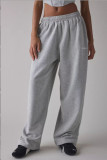 Solid Color Embroidery Loose Sport Pants QOUY-6067