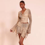 Snake Print Long Sleeve Tops Two Piece Skirts Set GSZM-Q25ST381