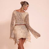 Snake Print Long Sleeve Tops Two Piece Skirts Set GSZM-Q25ST381