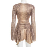 Snake Print Long Sleeve Tops Two Piece Skirts Set GSZM-Q25ST381