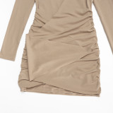 Solid Color Slash Shoulder Lace Up Mini Dress GAXB-D377DS