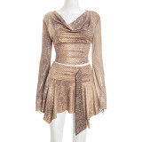Snake Print Long Sleeve Tops Two Piece Skirts Set GSZM-Q25ST381