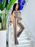 Denim Patchwork Contrast Color Two Piece Pants Set TE-4742