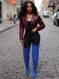 Zipper PU Leather Solid Color Jackets CM-9541