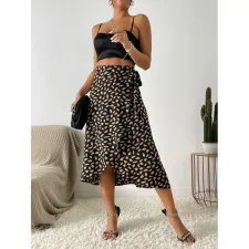 Tie Up Print Split Half Body Skirt GYXN-52379