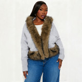 Patchwork Furzzy Neck Hooded Cardigan GDSF-J25TP395