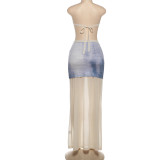 Solid Color Tie Up Tube Top Skirt 3 Piece Set GSLF-K25S83846