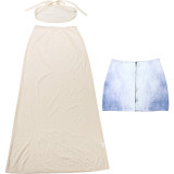 Solid Color Tie Up Tube Top Skirt 3 Piece Set GSLF-K25S83846