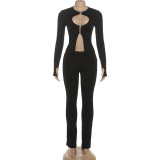 Hollow Out Zipper Tops Two Piece Pants Set GSLF-K25S84204