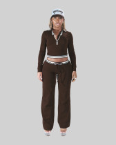 Long Sleeve Contrast Color Two Piece Pants Set YWXS-K25L1447