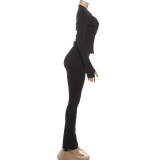 Hollow Out Zipper Tops Two Piece Pants Set GSLF-K25S84204
