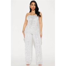 Sequin Wrap Chest Solid Color Jumpsuit GYOM-8939