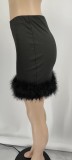 Fur Patchwork Solid Color Skirt GYOM-8858