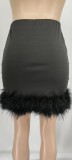 Fur Patchwork Solid Color Skirt GYOM-8858