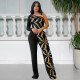 Single Shoulder Long Sleeve Sequin Jumpsuit BY-7301