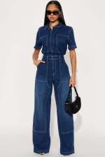 Fashion Short Sleeve Denim Jumpsuit LX-8605