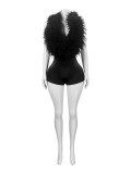 Fur Deep V Neck Halterneck Romper CH-25026