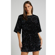 Plus Size V Neck Backless Sequin Mini Dress GYOM-8921