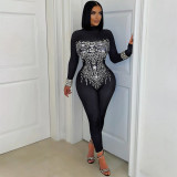 Long Sleeve Hot Drill Tight Jumpsuit CYA-901649