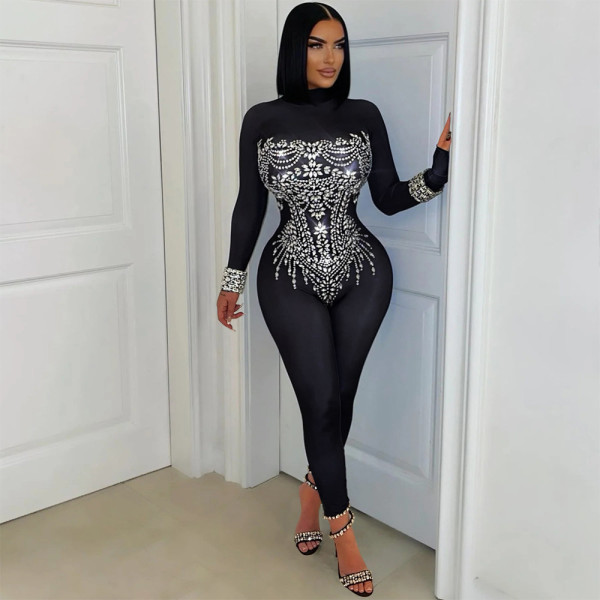 Long Sleeve Hot Drill Tight Jumpsuit CYA-901649