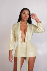 Deep V Neck Solid Color Mini Dress GQNF-Y00342DC