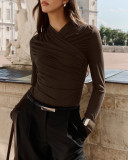 V Neck Ruched Solid Color Tops GQNF-Y00343TC