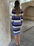 Stripe Contrast Color Knits Midi Dress GQNF-Y00303DM