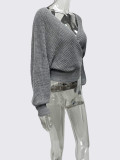 V Neck Long Sleeve Knits Sweater GQNF-Y00340CM