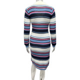 Stripe Contrast Color Knits Midi Dress GQNF-Y00303DM