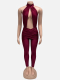 Sexy Backless Solid Color Ruched Jumpsuit GQNF-Y00442QC