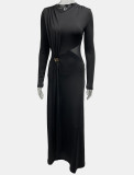 Button Metal Long-Sleeve Mesh Patchwork Maxi Dress GQNF-Y00440DC